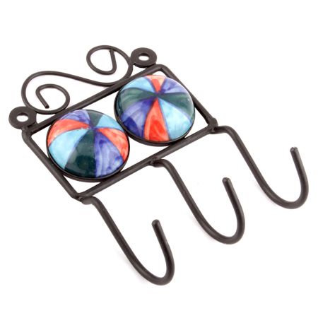 Multicolor Round Ceramic Floral Tiles Hooks